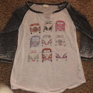 Light, sheer 3 quarters tee with VW busses